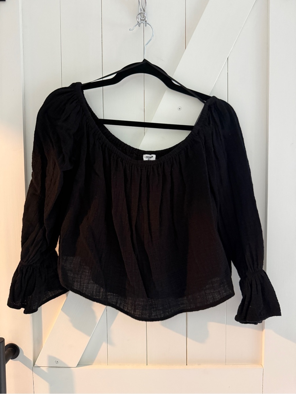Cotton On Black Peasant Top with Ruffle Cuffs